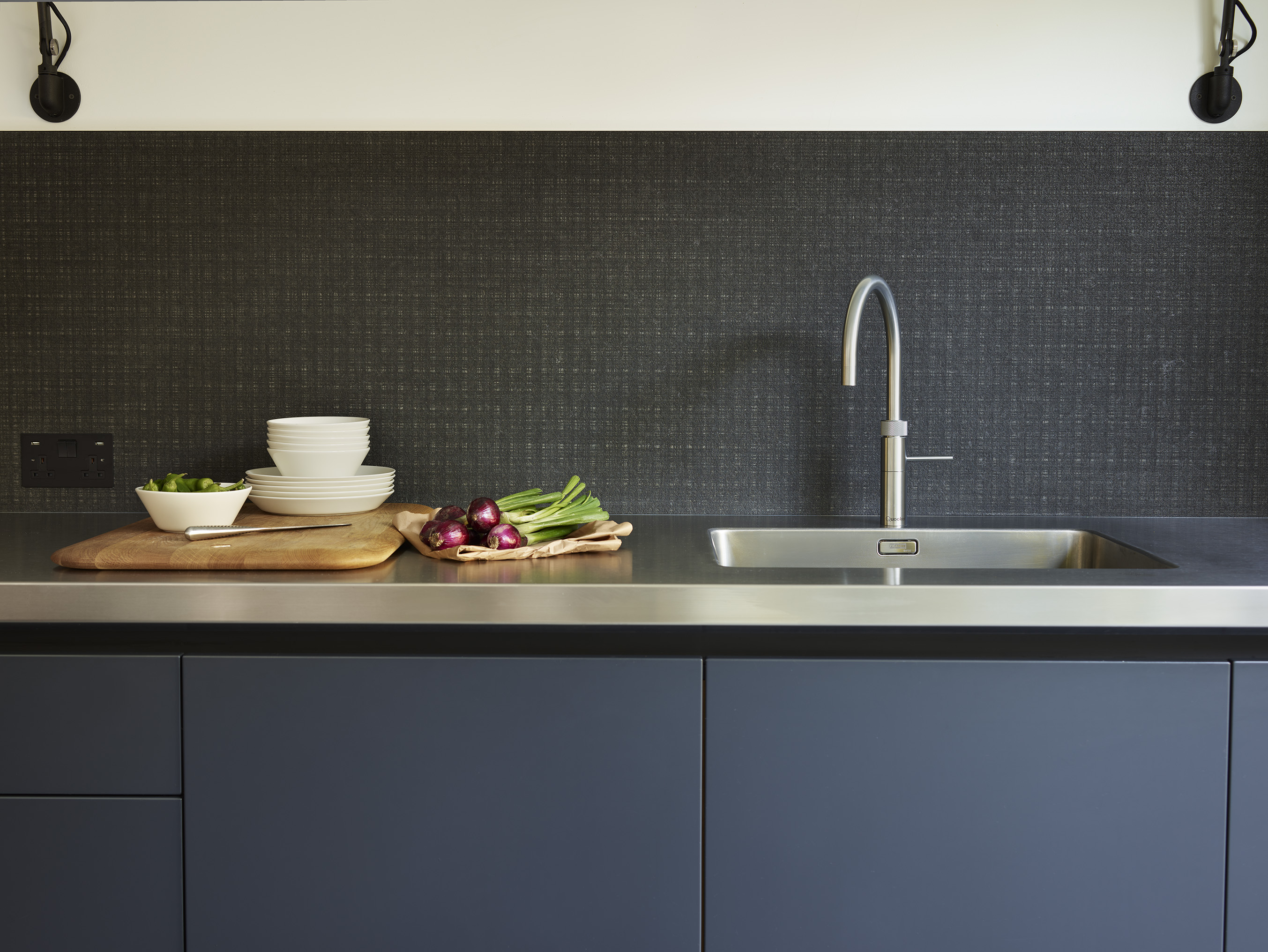 UK kitchen design with grey cabinetry