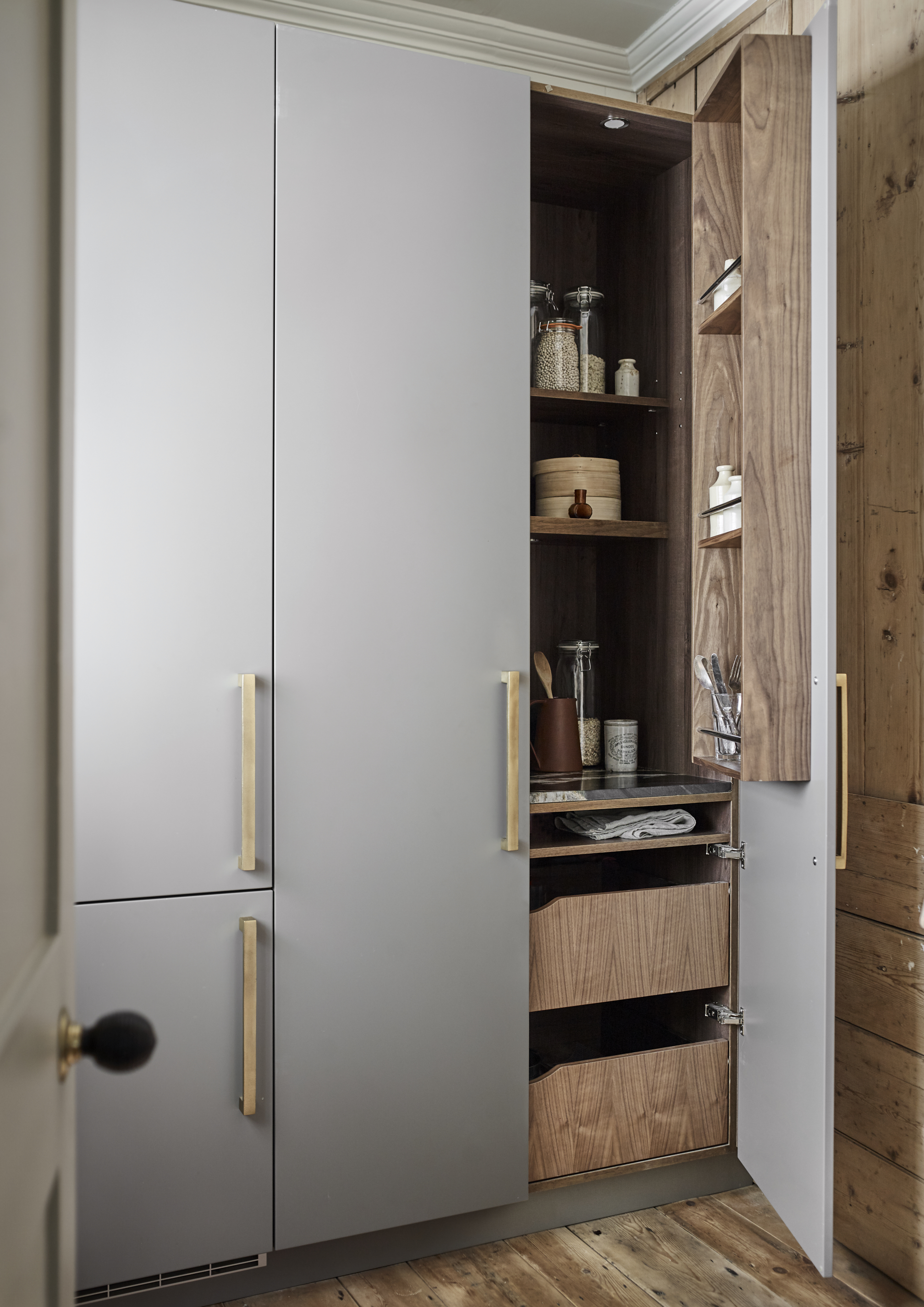 LOWPANTRY_CLOSED_OPEN Kitchen cupboards by roundhouse with kitchen larder