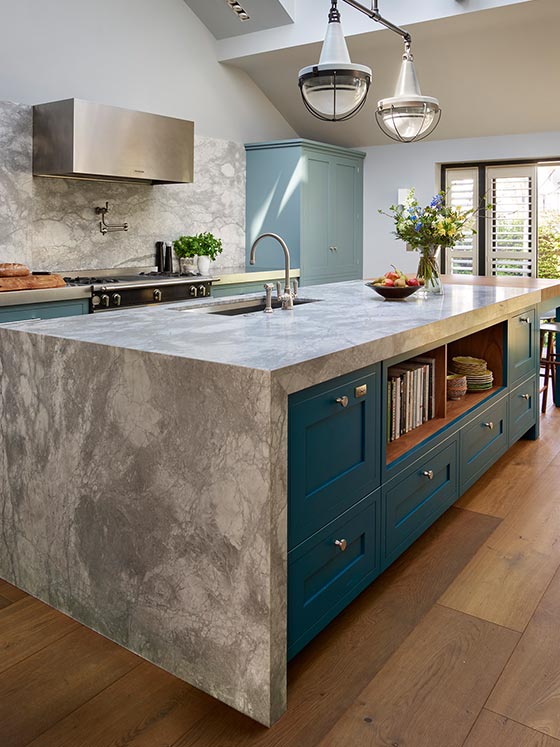 Luxury kitchen with marble island and work surfaces