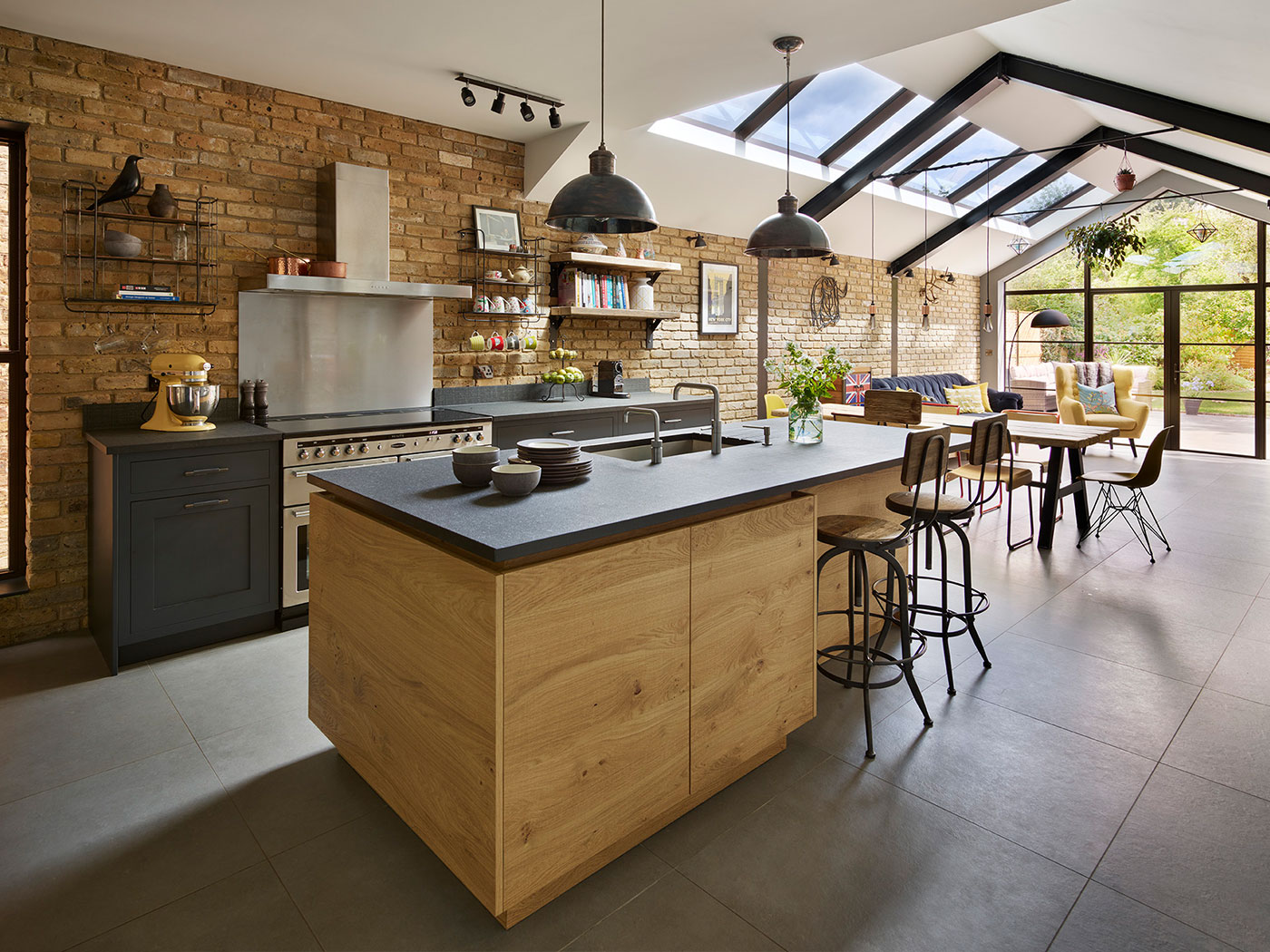 Bespoke luxury kitchen with oak island and granite work surfaces