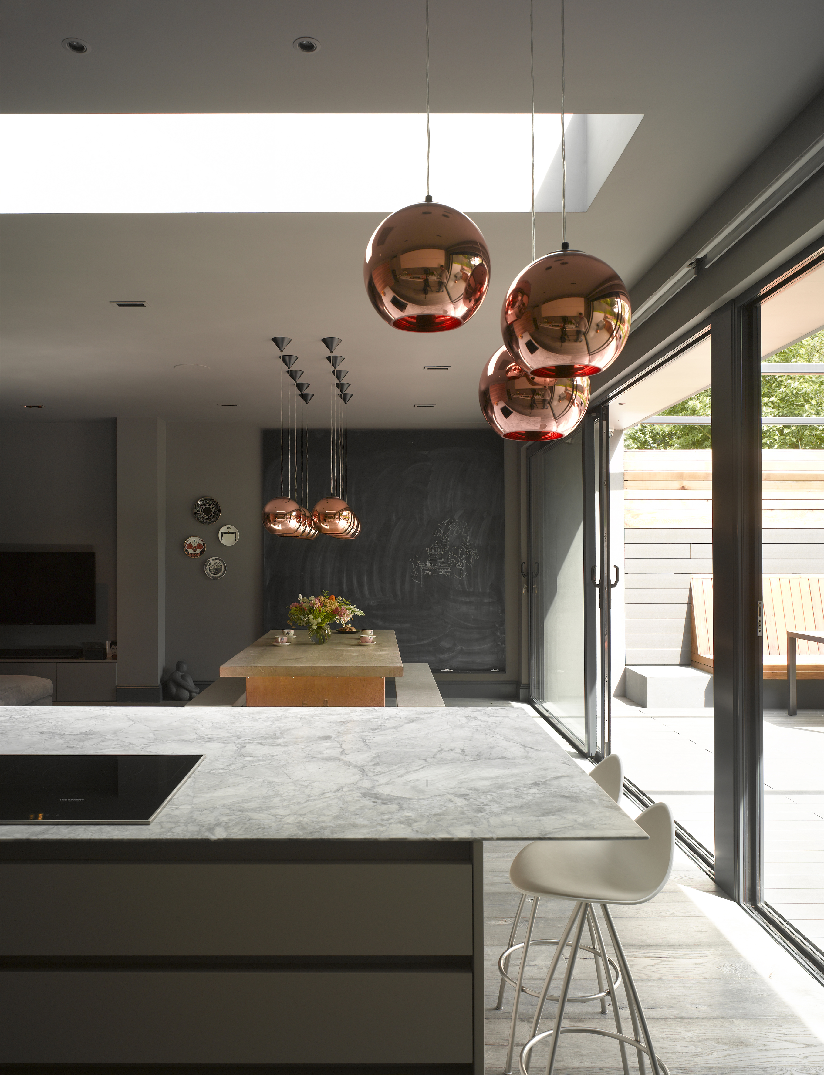 kitchen lighting pendant over designer kitchen island with marble work surface