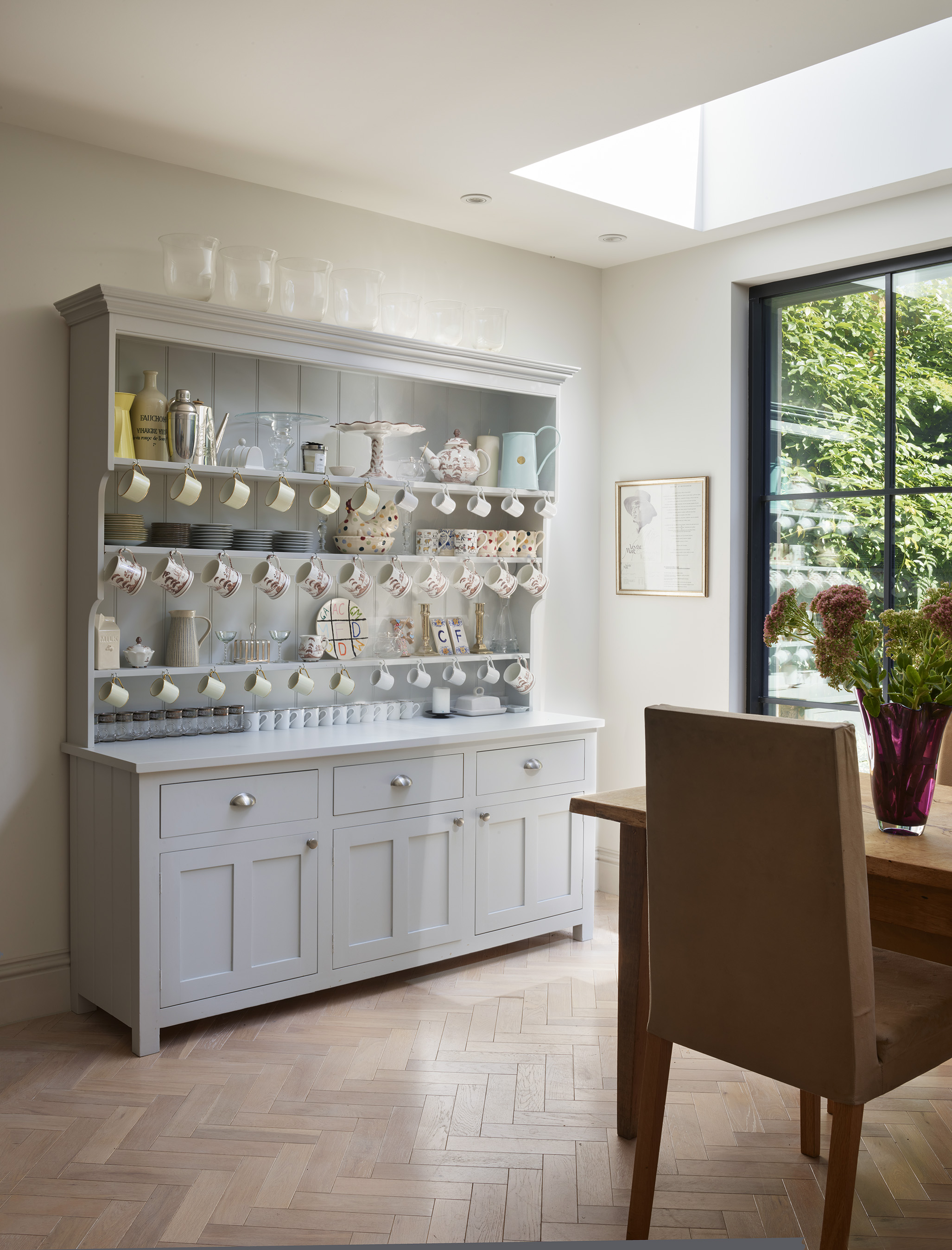 Traditional designer furniture freestanding cabinet in grey with chrome handles