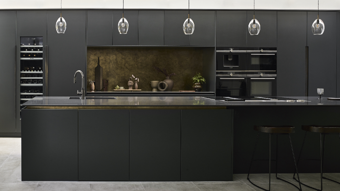 metallic and black bespoke urbo cabinetry