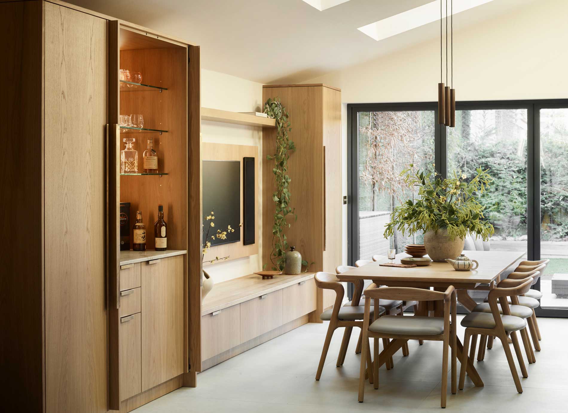 Roundhouse Design kitchen and open drinks cabinet