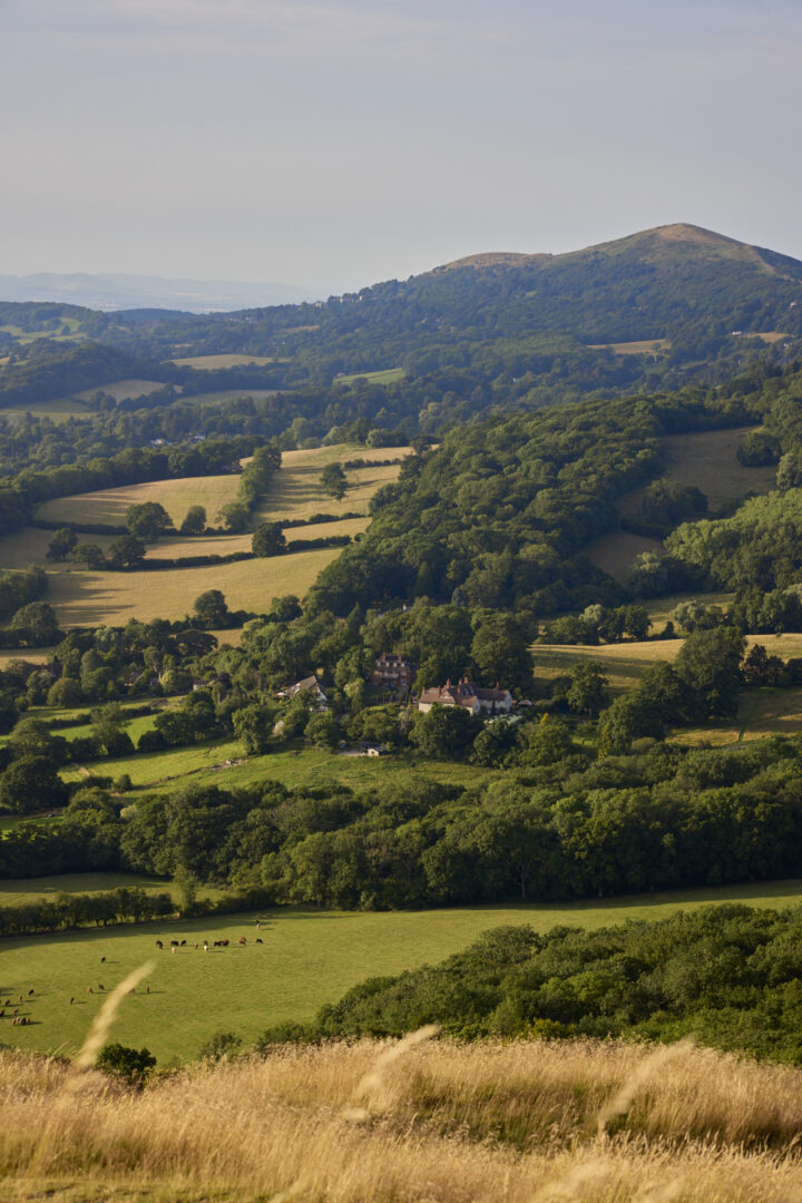 Rolling green hills and countryside surrounding Malvern, Worcestershire, home to the Roundhouse British kitchen manufacturing factory.